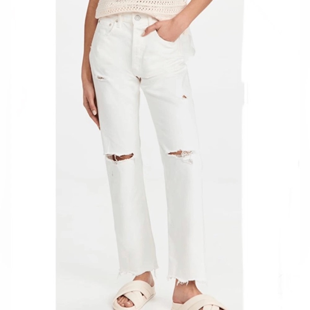 MOUSSY VINTAGE High-Rise Straight Leg Jeans in Cream - Size 28